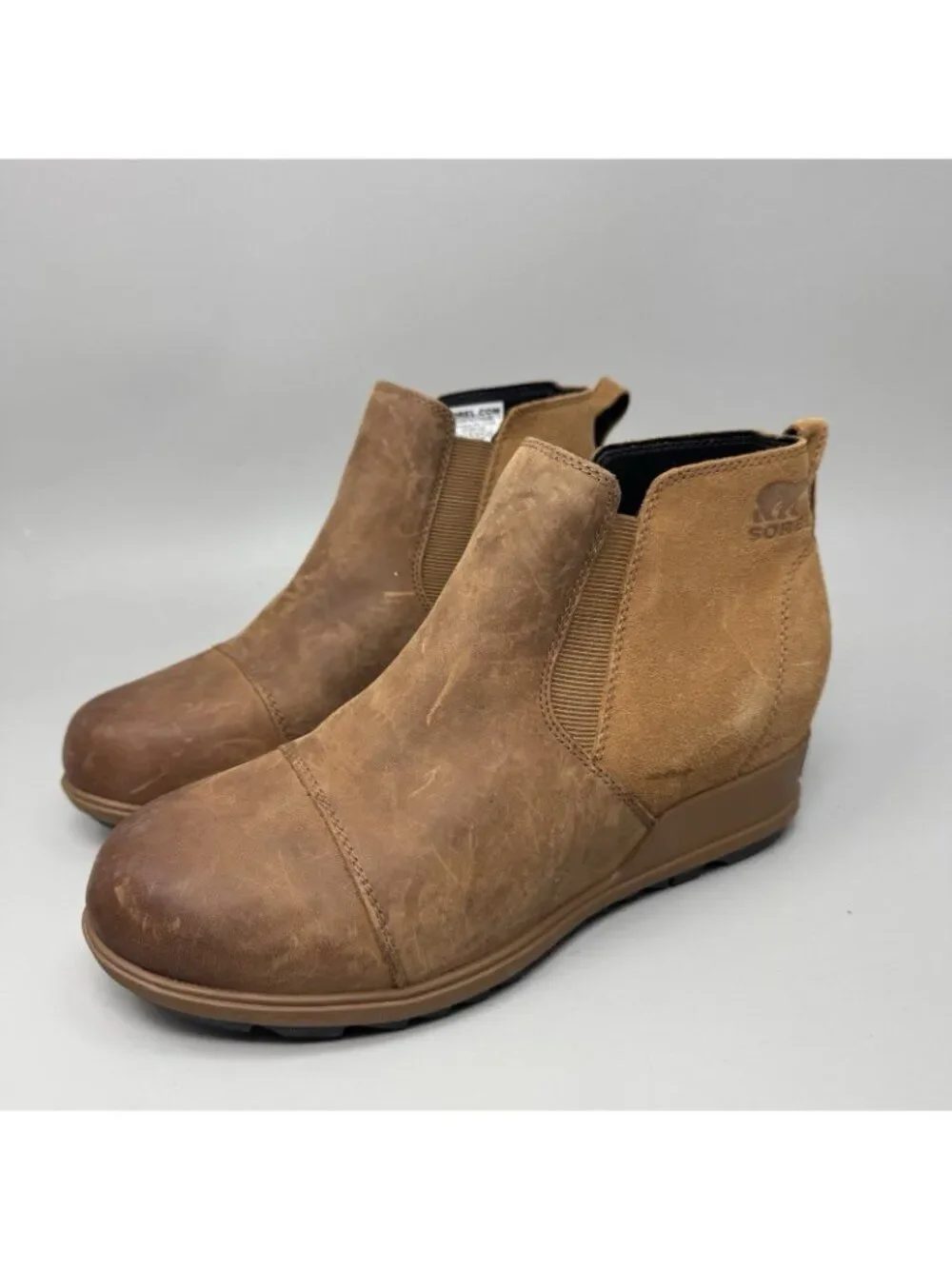 Sorel Womens Size 10 Ankle Boots Evie Cap Toe Chelsea Brown Leather NL3816-242